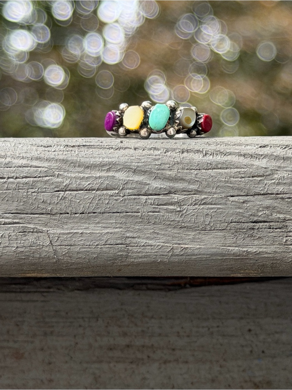 Sterling Silver 925 Multi Gemstone Ring Turquoise, Yellow, Purple, Red, Abalone - Picture 7 of 7